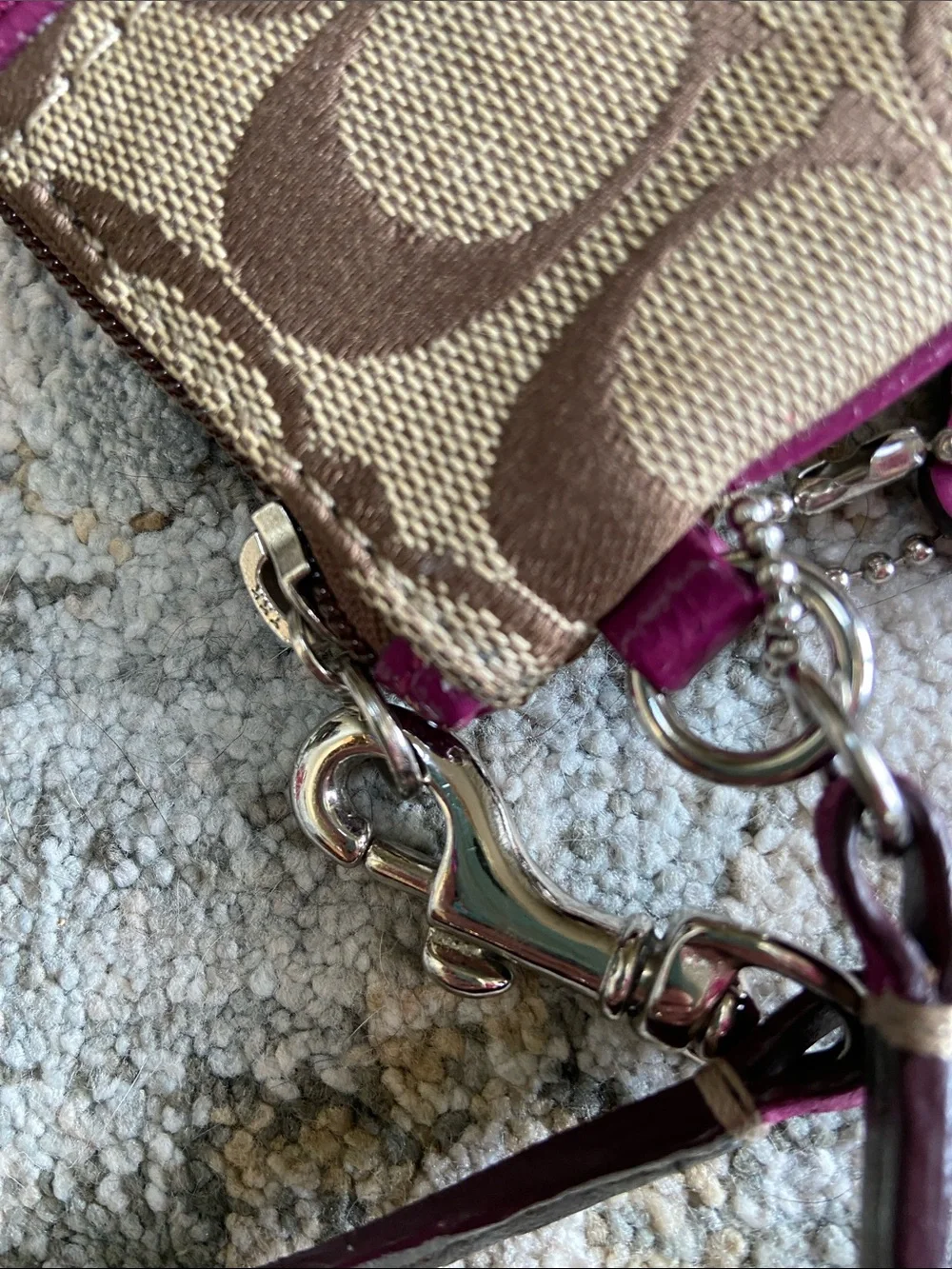 Coach (2012-13) Signature Wristlet in Khaki and Passion Berry (F49174)